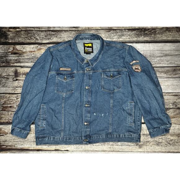 Atlas Other - Atlas For Men Dark Blue Wash Denim Jacket Outdoors Patches Embroidered Size 4XL